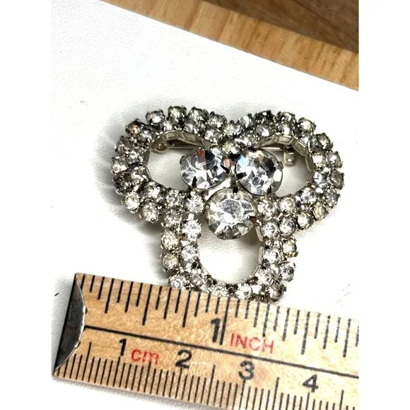 Vintage Rhinestone Silver-Tone Brooch Pin - Picture 3 of 7